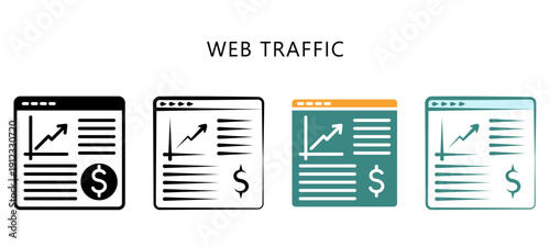 Web Traffic Multi Style Icon. Mini Illustration For Modern Concept, Ui, Ux Web And App Development. Related To Seo And Online Marketing.