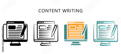 Content Writing Multi Style Icon. Mini Illustration For Modern Concept, Ui, Ux Web And App Development. Related To Seo And Online Marketing.