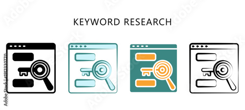 Keyword Research Multi Style Icon. Mini Illustration For Modern Concept, Ui, Ux Web And App Development. Related To Seo And Online Marketing.