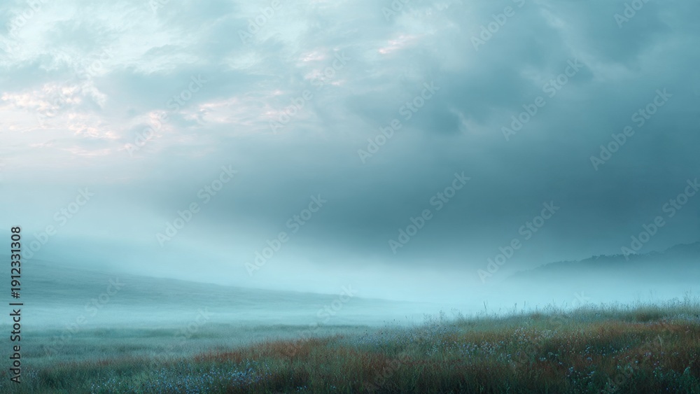 Naklejka premium Misty Field Landscape