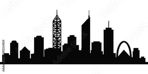 Perth Skyline Silhouette – Minimal Black and White Cityscape Illustration. The high‑contrast design makes it suitable for travel‑themed graphics, posters, branding materials and educational visuals.