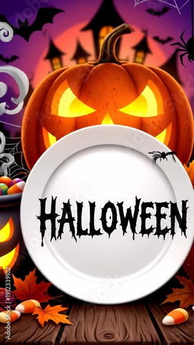 Halloween Scene with Carved Pumpkins and Spooky Night Decor for a Festive Autumn.