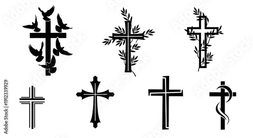 Collection of Religious Christian Cross Symbols for Faith, Hope, and Spirituality