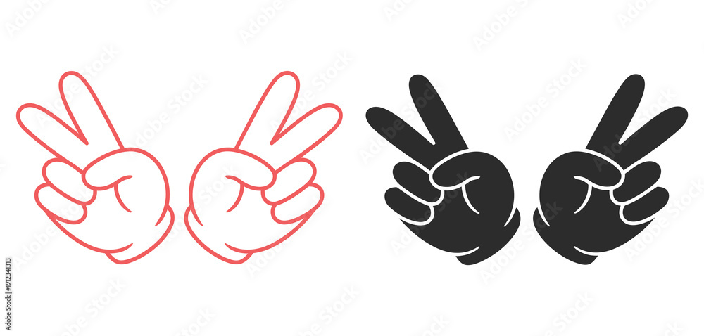 Obraz premium hand peace icon set, two finger hand gesture illustrations, peace and victory symbols, harmony and positive gesture icons, editable vector