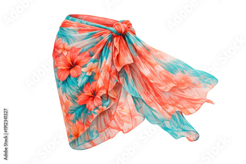 Sarong with tropical hibiscus floral pattern on transparent background