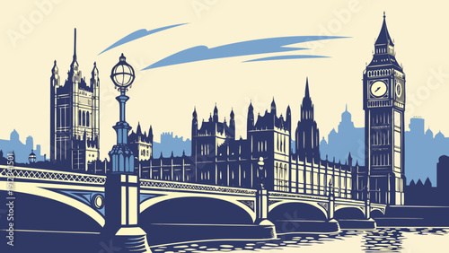 London skyline featuring the palace of westminster and big ben, suitable for travel publications, london tourism websites, and architectural magazines.