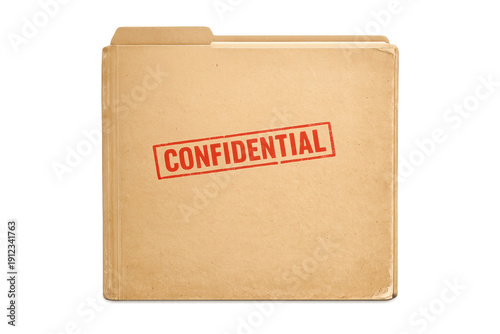 Old brown paper file folder with a red CONFIDENTIAL stamp