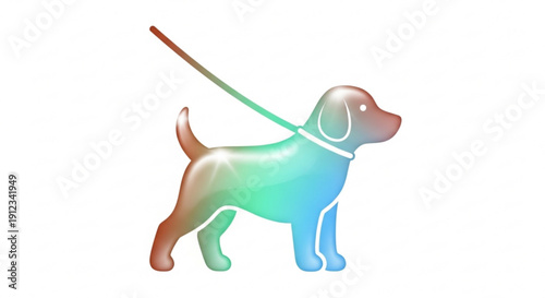Colorful dog on leash standing profile view