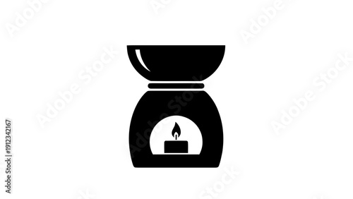 Vector illustration of aromatherapy oil burner with lit tealight candle icon silhouette on a transparent background