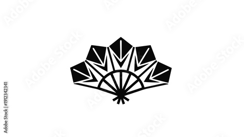 Vector illustration of traditional japanese sensu folding fan emblem or mon design in black silhouette on a transparent background