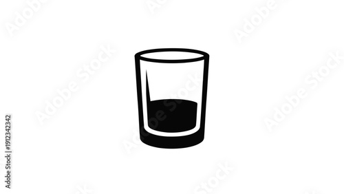 Vector illustration of simple black and white icon of an empty drinking glass with a small amount of dark liquid at the bottom, on a transparent background