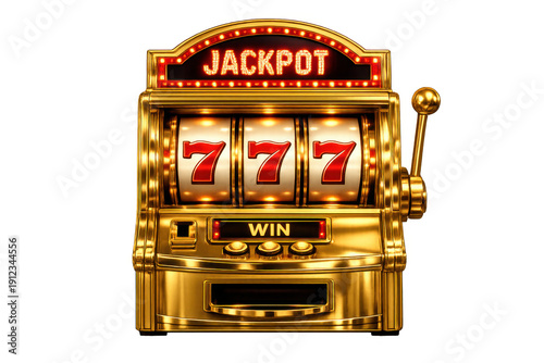 Golden slot machine hitting a jackpot with three sevens