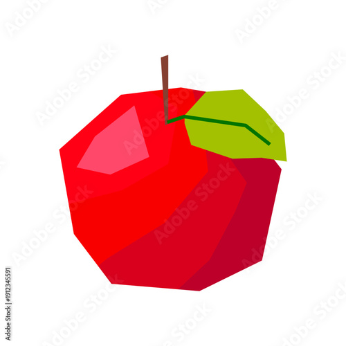 Geometric low poly red apple with leaf isolated on white background, modern flat vector design.Apple pattern