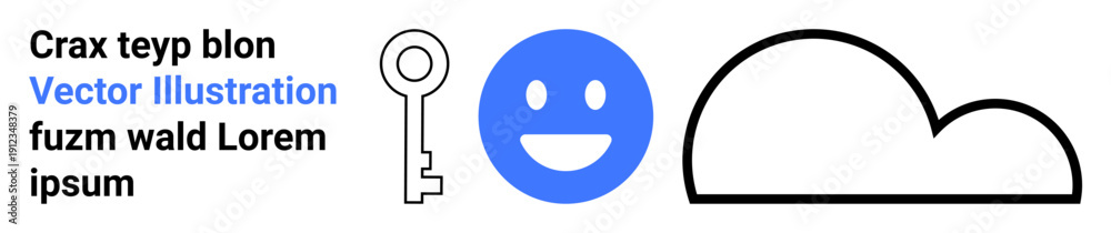 Fototapeta premium Data security, technology, cloud services, communication, identity, online storage. A key, a happy face and a cloud are displayed. Data security and technology concept