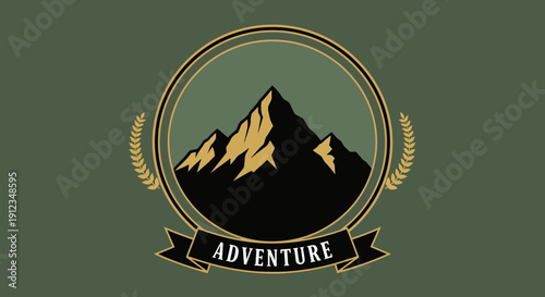 Mountain Adventure Emblem with Golden Accents.