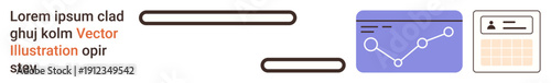 Data analysis, business growth, user authentication, graph tracking, statistics, work ID systems. Graph with rising lines, user ID icon. Data analysis and business growth visualization