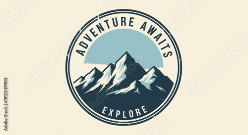 Vintage Adventure Awaits Explore Mountain Peaks Emblem Design.