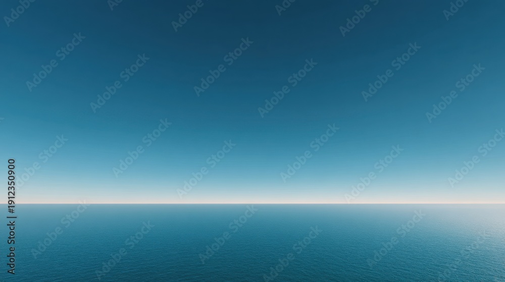 Obraz premium Tranquil Seascape with Clear Blue Sky and Calm Ocean Water on a Serene Horizon at Sunrise or Sunset for Nature and Travel Themes