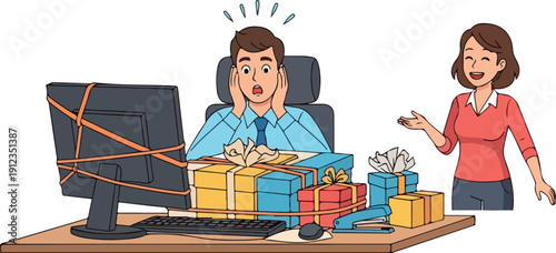 Surprise Gift Box Prank Reaction Flat 2D Vector Isolated on Transparent Background