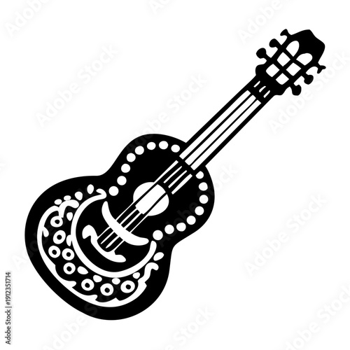 classical guitar silhouette icon illustration for acoustic music performance and string instrument design