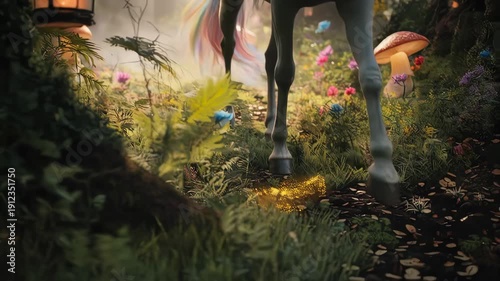 Mystical White Horse in Enchanted Forest.