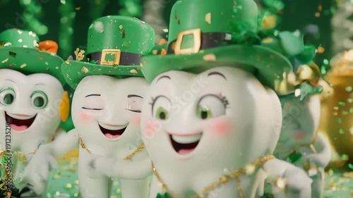 Tooth Characters Celebrating St Patricks Day.