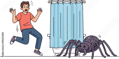 Hidden Spider Behind Curtain Prank Flat 2D Vector Isolated on Transparent Background