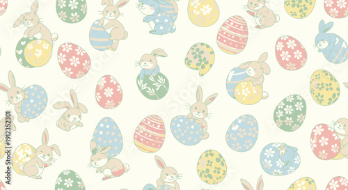 Colorful Easter Eggs and Rabbits Pattern.