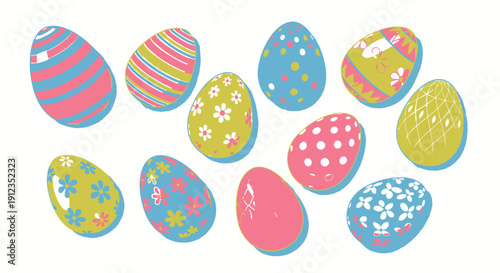 Colorful Easter Eggs with Various Patterns.