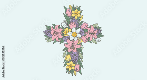 Floral Cross Embroidered Design with Flowers.