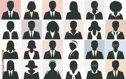 Diverse professional silhouettes in various attire and headwear