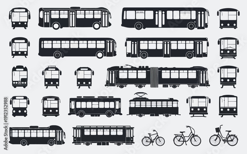Diverse collection of public transportation and urban mobility icons