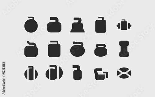 Assorted black and white icons representing various historical and functional vessels and tools