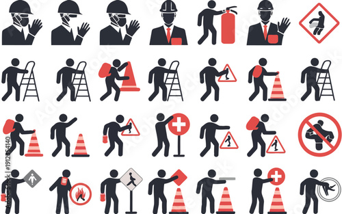 Diverse icons depicting workplace safety and prohibited activities