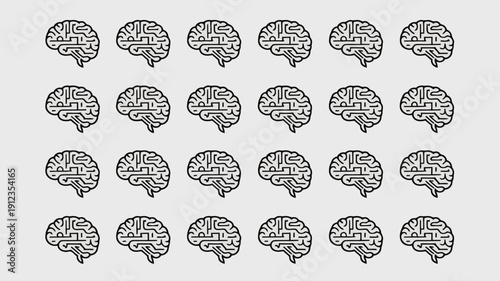 Collection of diverse human brain illustrations arranged in a grid pattern for study or display