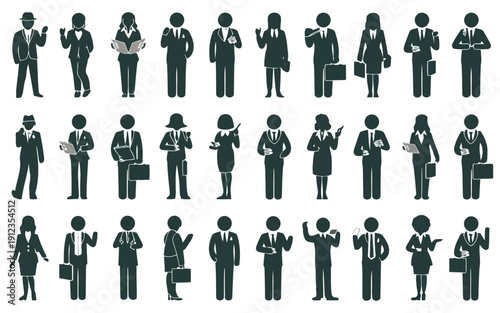 Diverse silhouettes of people engaged in various professional activities