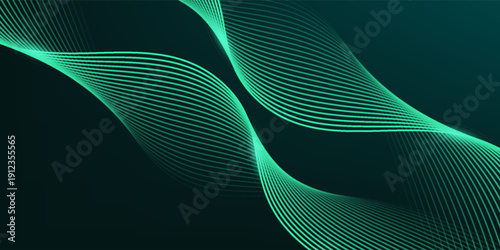 3D green techno abstract background overlap layer on dark space with glowing waves shape effect decoration. Modern graphic design element lines style concept for banner, flyer, card, or brochure cover