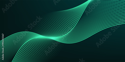 3D green techno abstract background overlap layer on dark space with glowing waves shape effect decoration. Modern graphic design element lines style concept for banner, flyer, card, or brochure cover