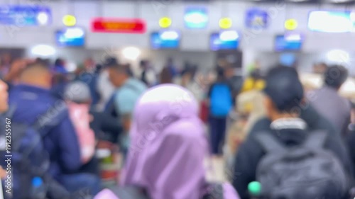 Wallpaper Mural Passengers queue to board a plane at the airport terminal. Blur video. Torontodigital.ca