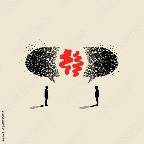 Abstract Minimalist Illustration of Divided Communication with Red Center Accent
