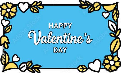 Valentine's Day greeting card illustration featuring flowers and hearts in a decorative border