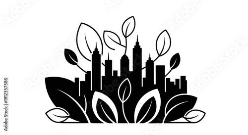 Cityscape with leafy green urban landscape.