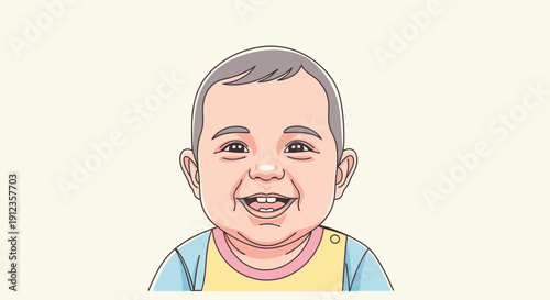 Happy Cartoon Baby Boy Smiling Face Portrait.