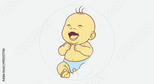 Happy Cartoon Baby Boy Laughing Freely.