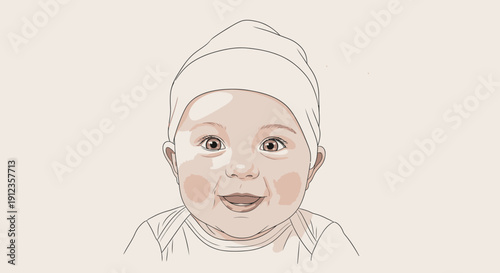 Happy Baby Portrait Sketch Illustration.