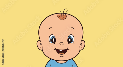 Happy Cartoon Baby Boy with Tuft Hair.