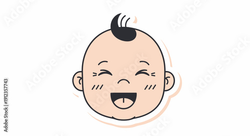 Happy Cartoon Baby Face with Black Hair.