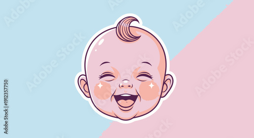 Happy Cartoon Baby Face with Mohawk.