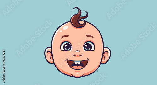 Happy Cartoon Baby Face with Mohawk Hair.