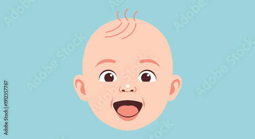 Happy Cartoon Baby Face with Open Mouth.